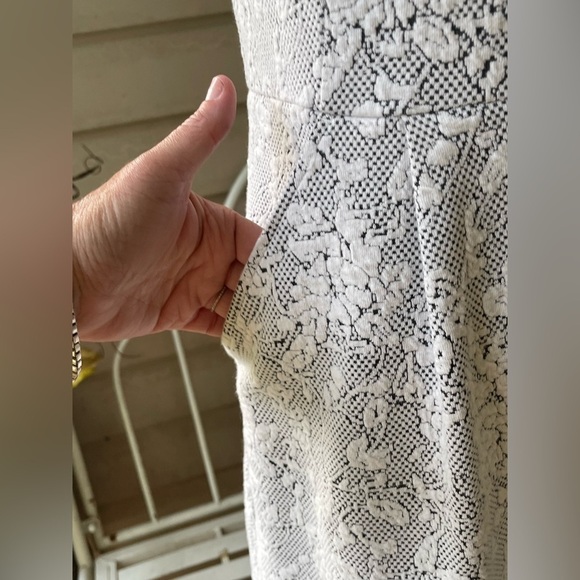 LOFT Women’s Gray & White Lace Midi Dress Wedding Work Professional | Size 8 - Picture 2 of 8
